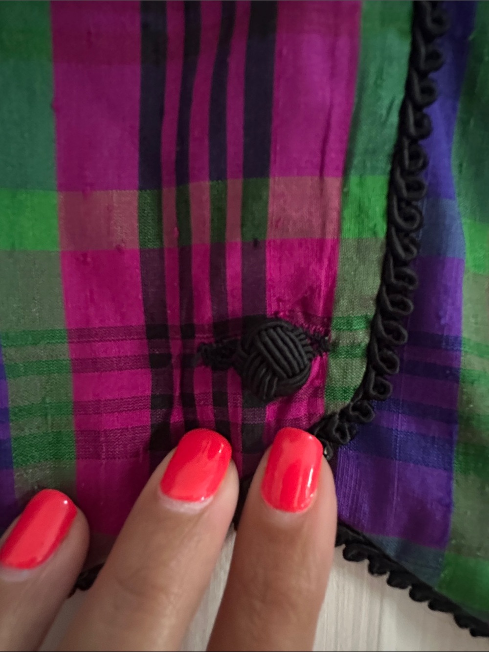 Vintage Silk Plaid Vest Purple & Green Witchy M Maximalist Spooky Boho - Picture 3 of 7